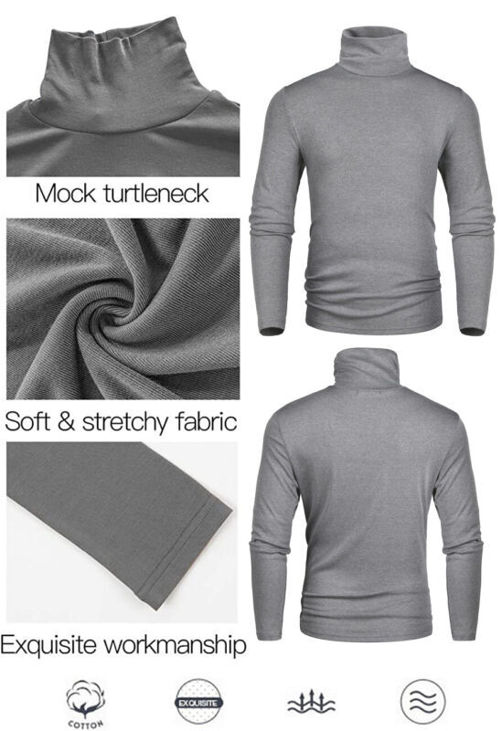 Men Mock Turtleneck T-Shirt Long Sleeve Pullover Seamless Undershirt Basic Tops