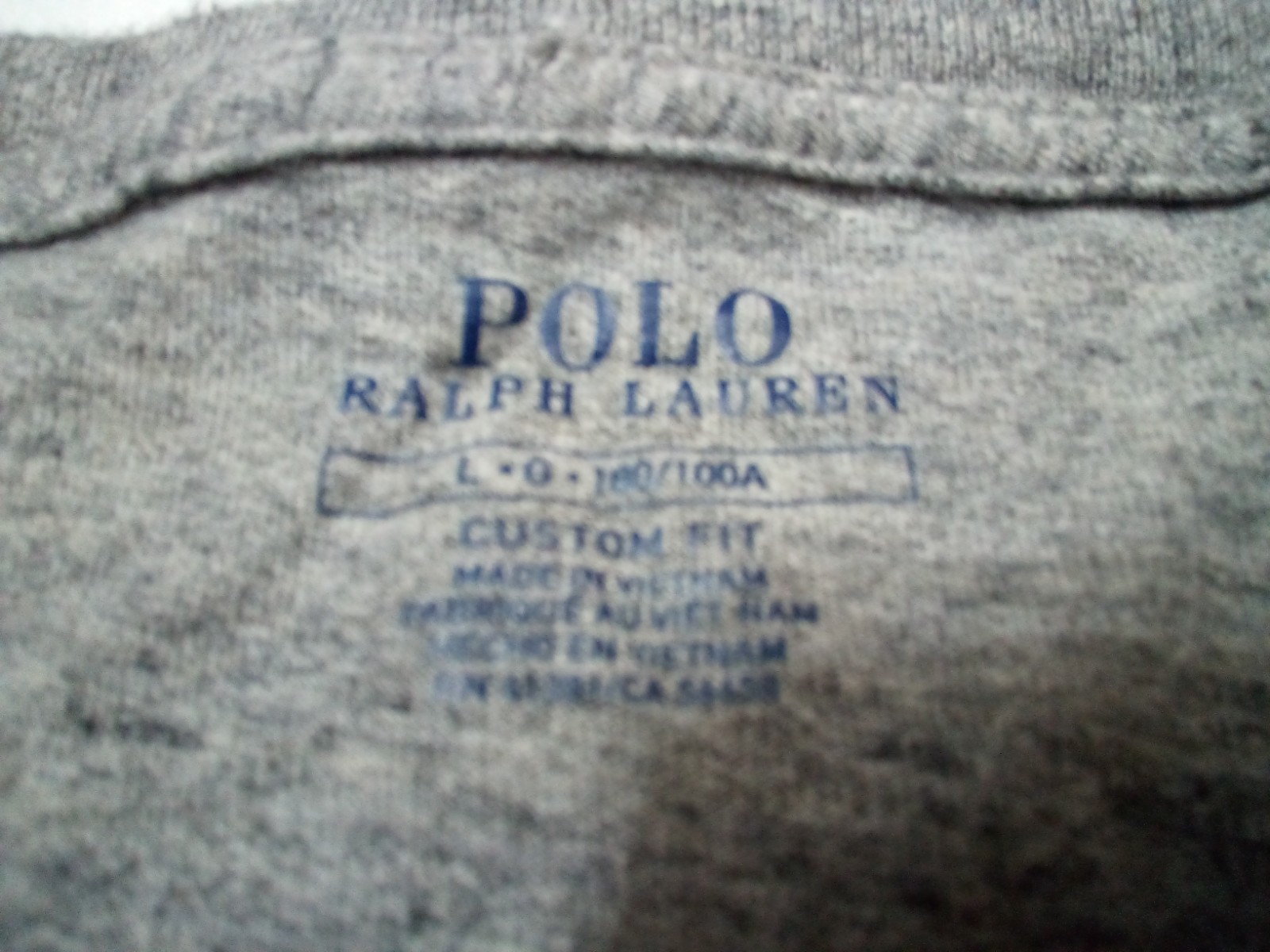 Polo Ralph Lauren T-Shirt Men L Custom Fit Gray Black Pony Crew Long Sleeve