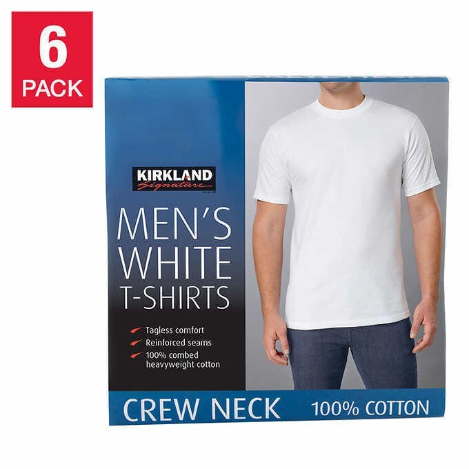 Kirkland Men’s 6-pack White 100% Cotton Crew Neck T-Shirts – FREE SHIPPING!