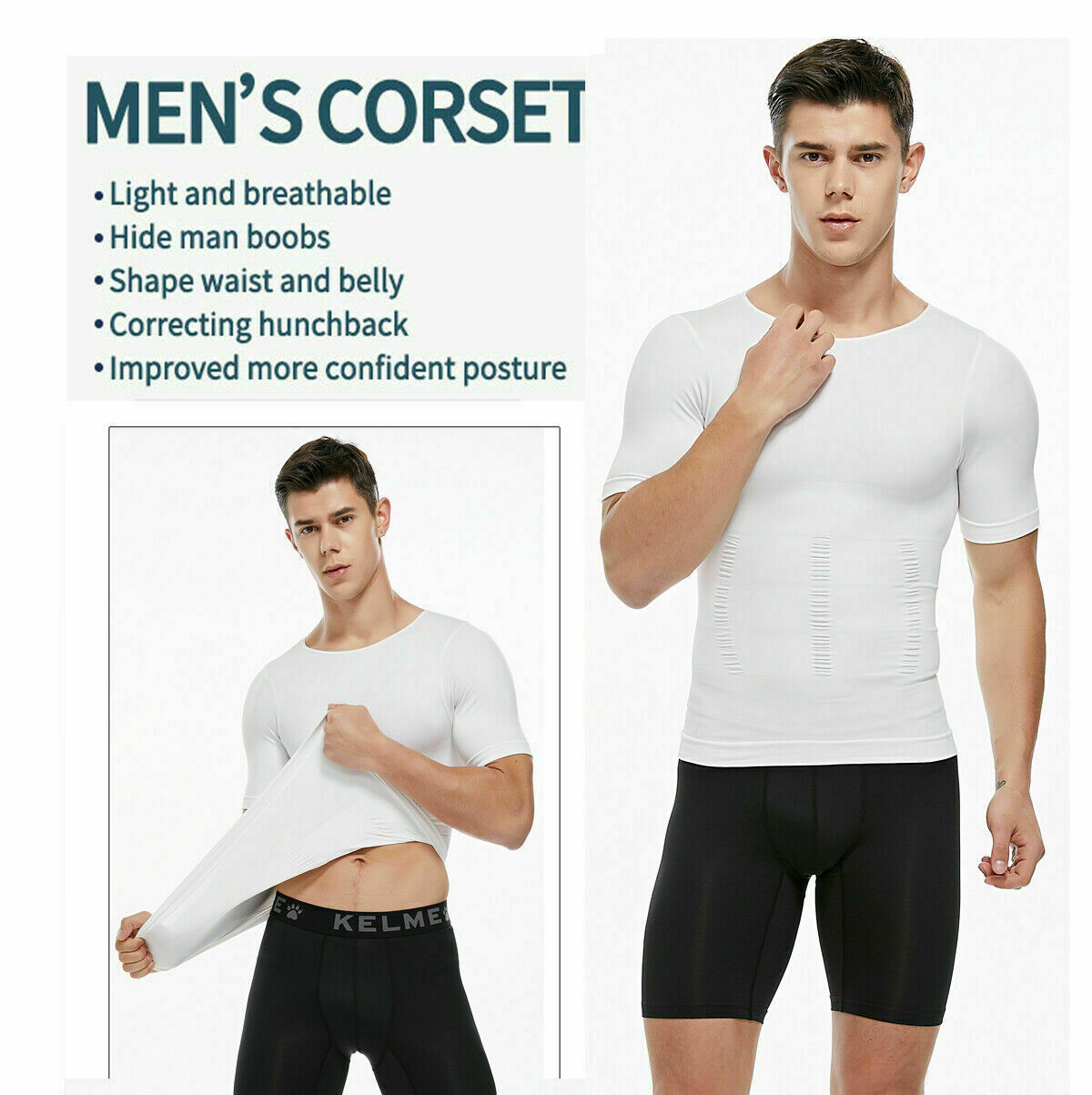 Men’s Fashion Compression T-Shirt Body Shaper Crew Neck Muscle Workout Tank Top