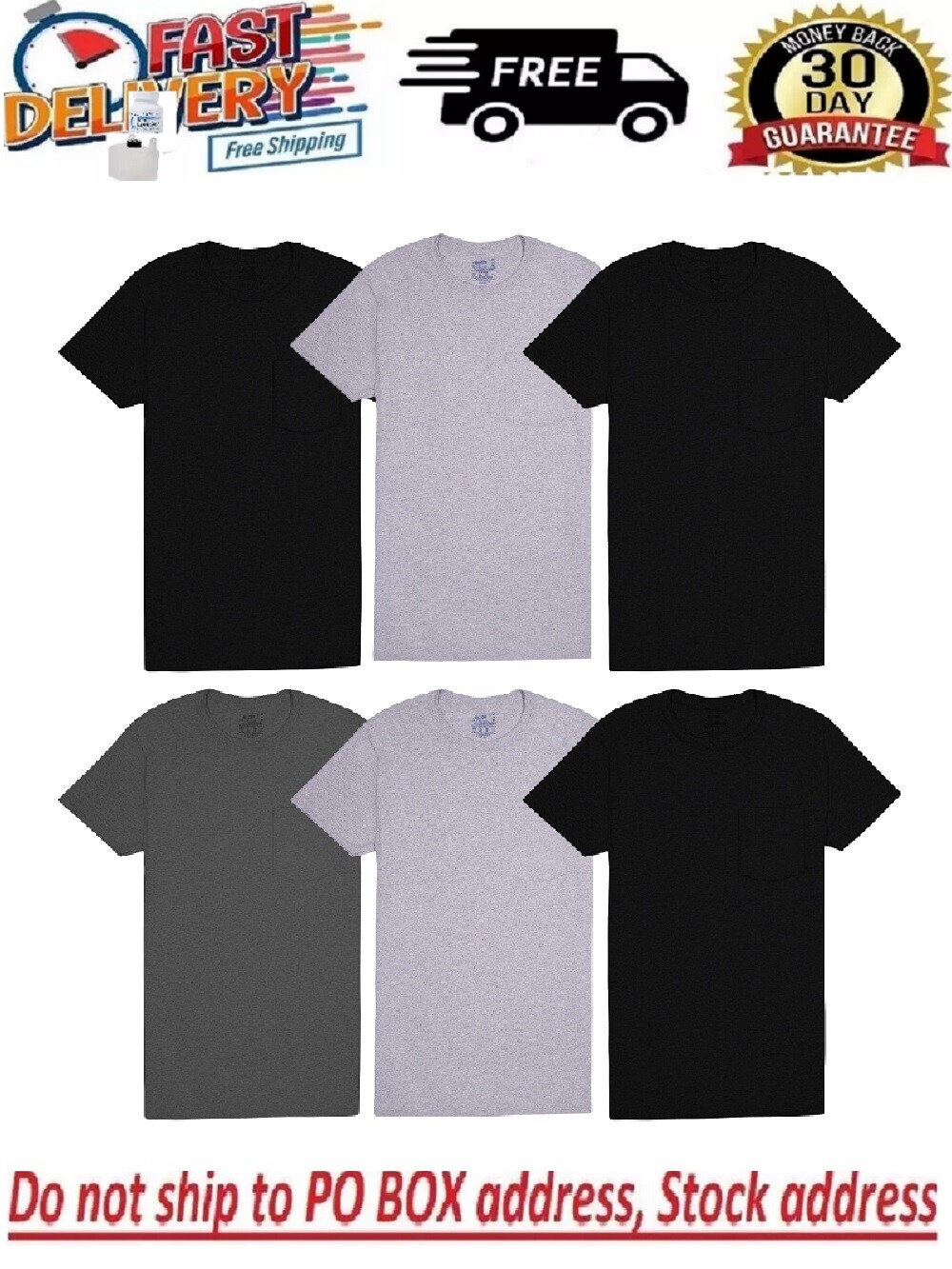 Fruit of the Loom 6-Pack Pocket Tee Men’s T-Shirt Soft and Breathable Assorted