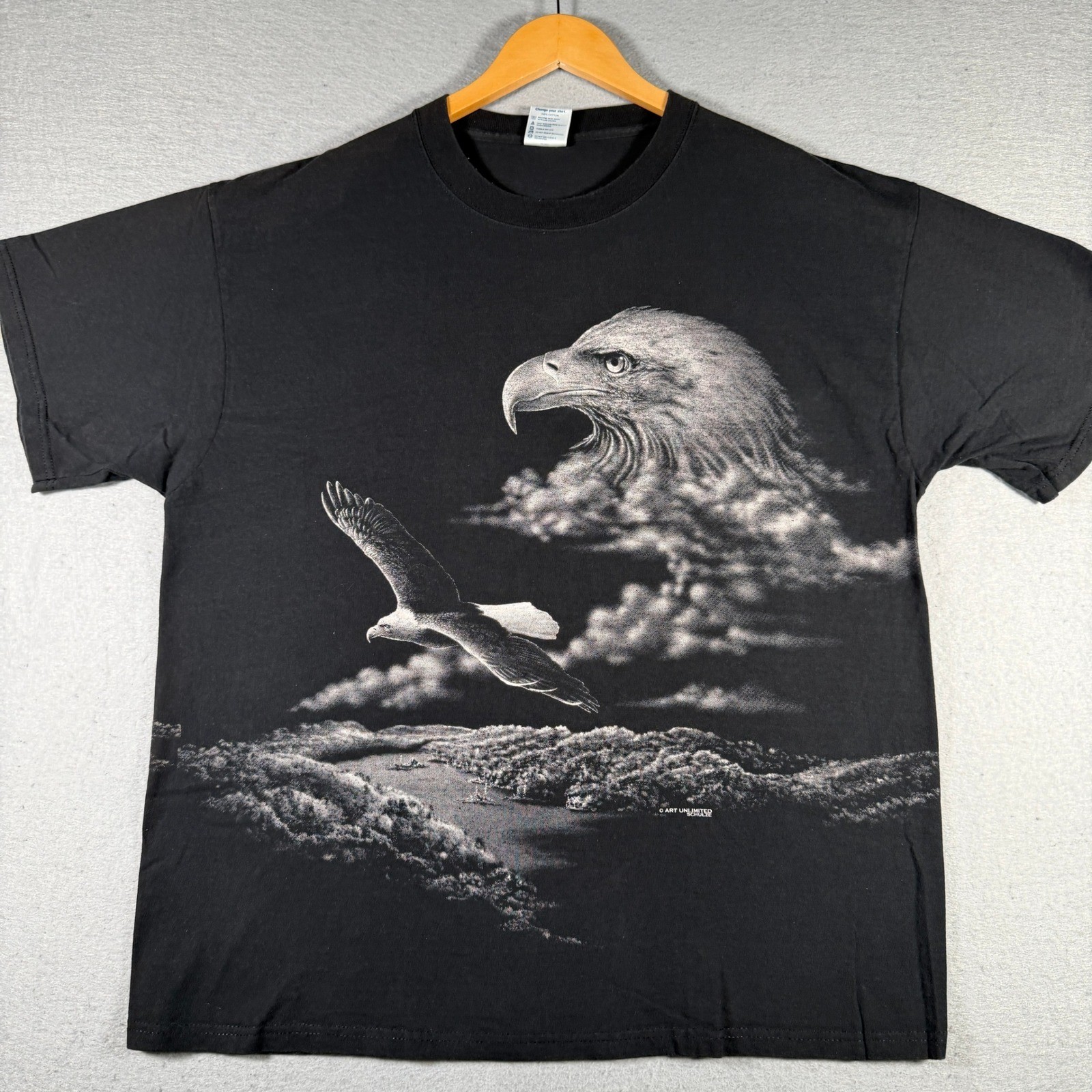 Delta Art Unlimited Mens XL Black Eagle Graphic T-Shirt Washington Souvenir Tee