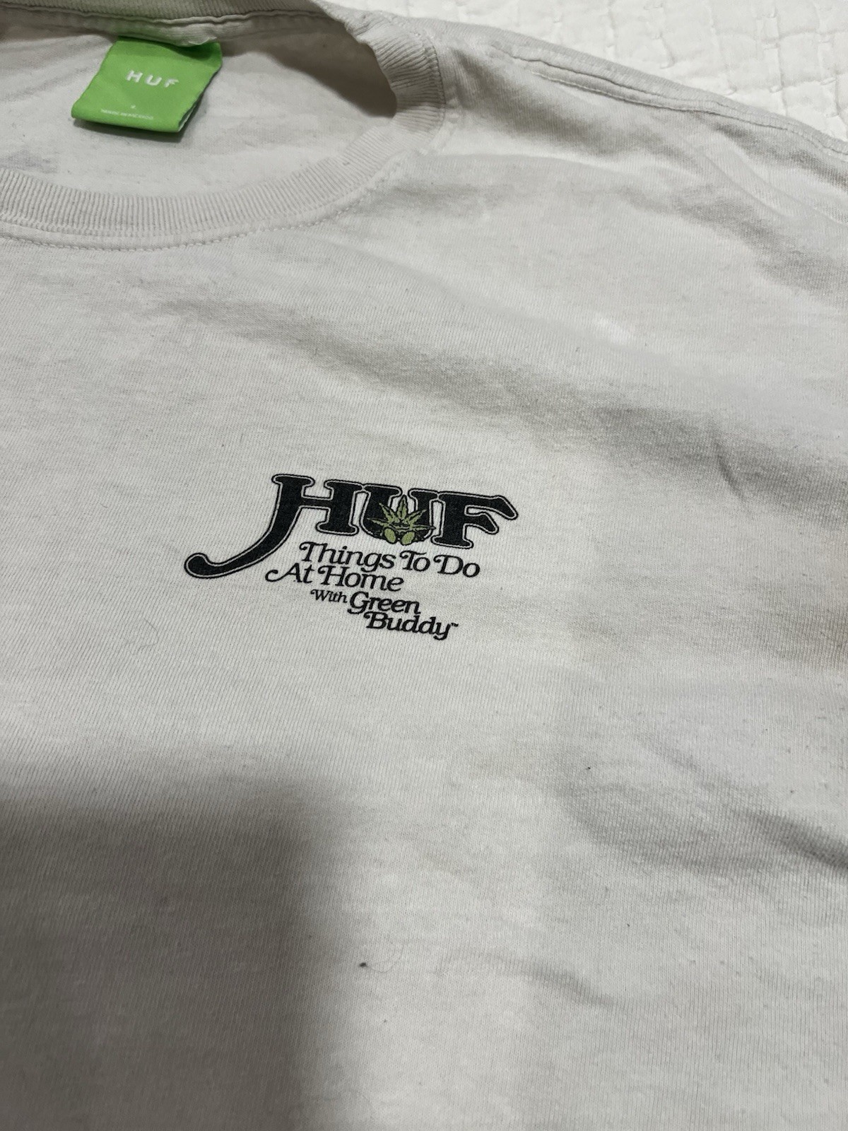 Rare Huf Worldwide Green Buddy T Shirt White Sz L Short Sleeve Graphic Tee 420