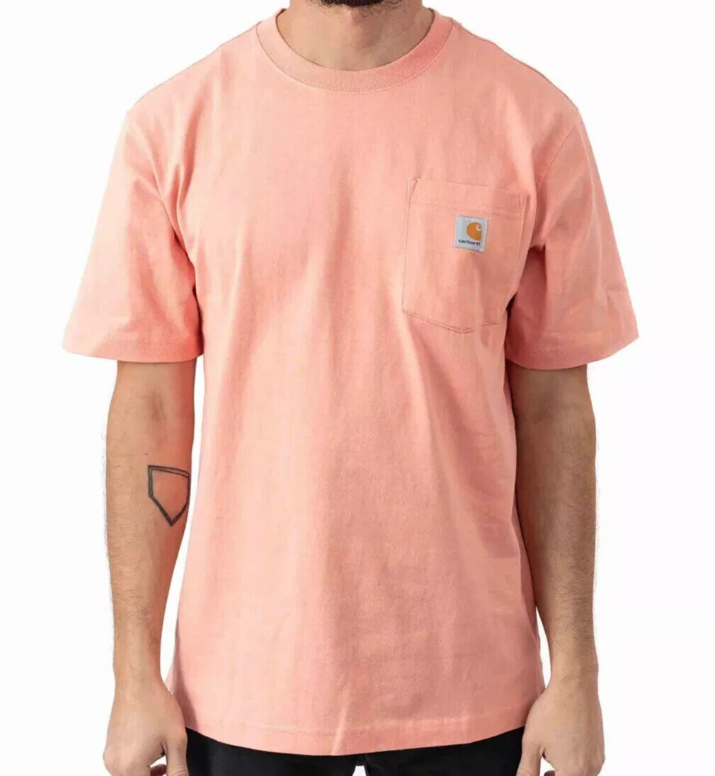 New Carhartt Mens Pink L Tall Loose Fit Heavyweight Single Pocket Cotton T Shirt