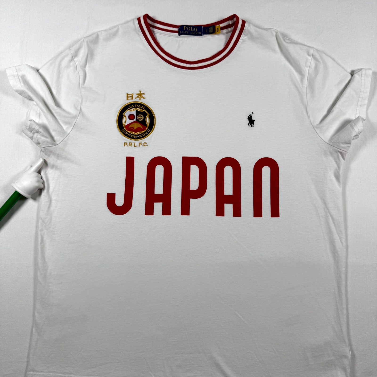 Polo Ralph Lauren Japan T-Shirt Mens Large White Graphic Patch Logo Short Sleeve