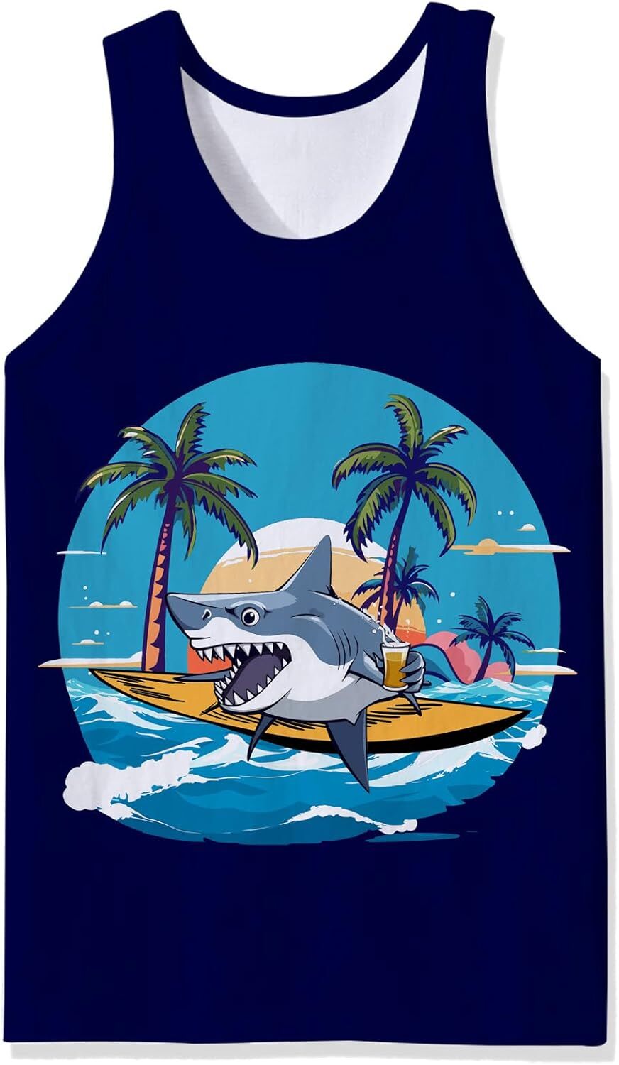 Mens Cotton Tank Tops Funny Graphic Beach Summer Sleeveless Muscle Tank Top
