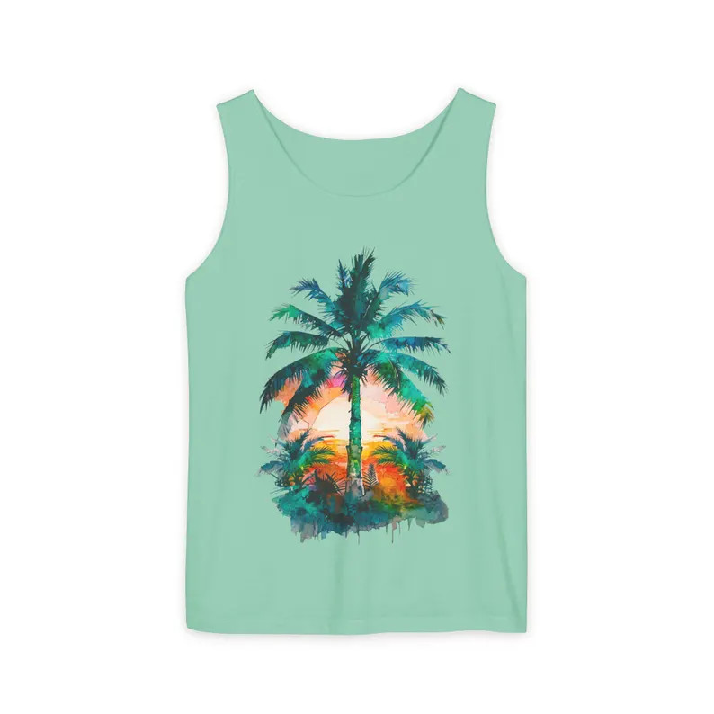 Tropical Palm Tree Sunset Tank Top Beach Vacation Apparel