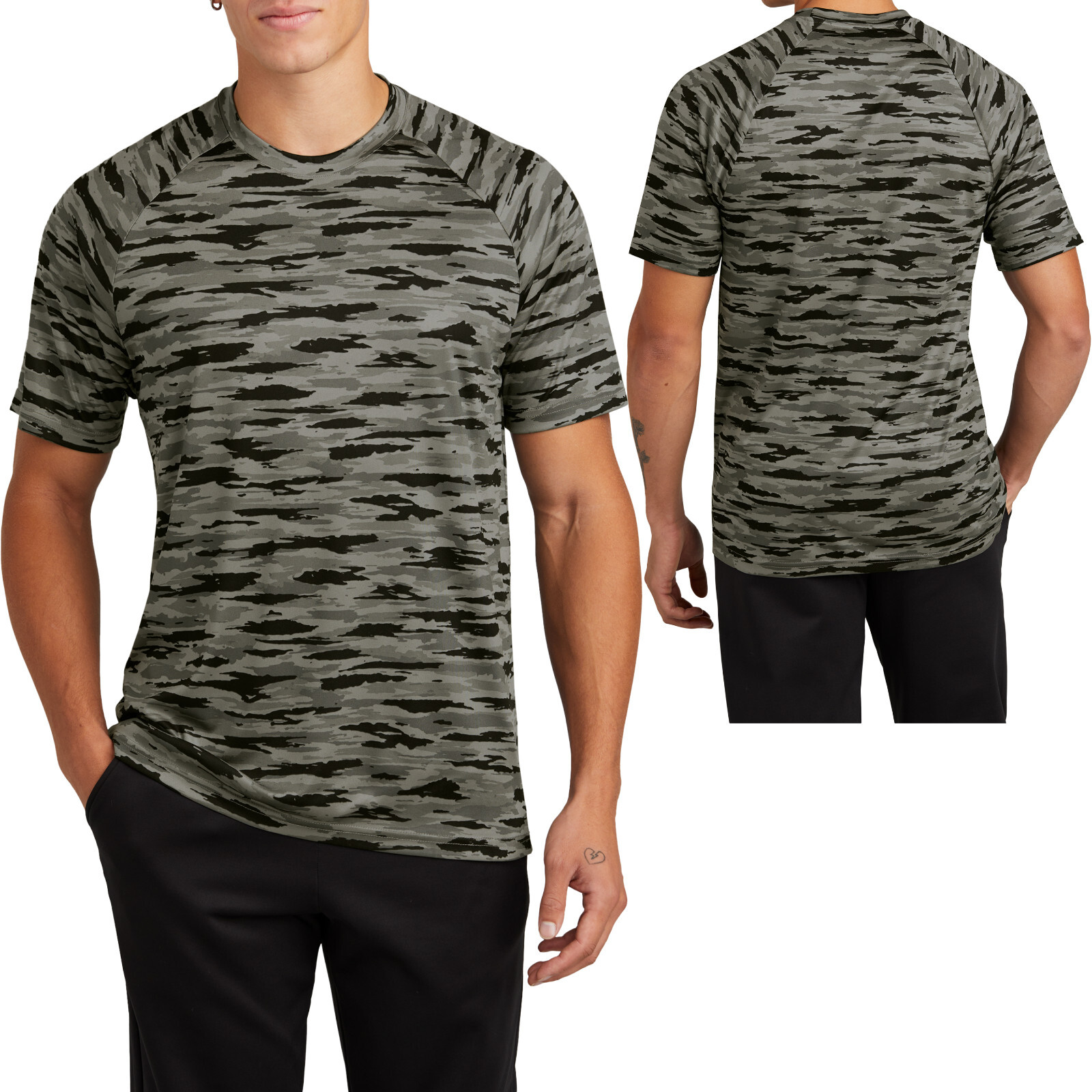 Mens Camo Print Camoflauge UPF 30 Moisture Dri Fit Wicking Tee T-Shirt XS-4XL
