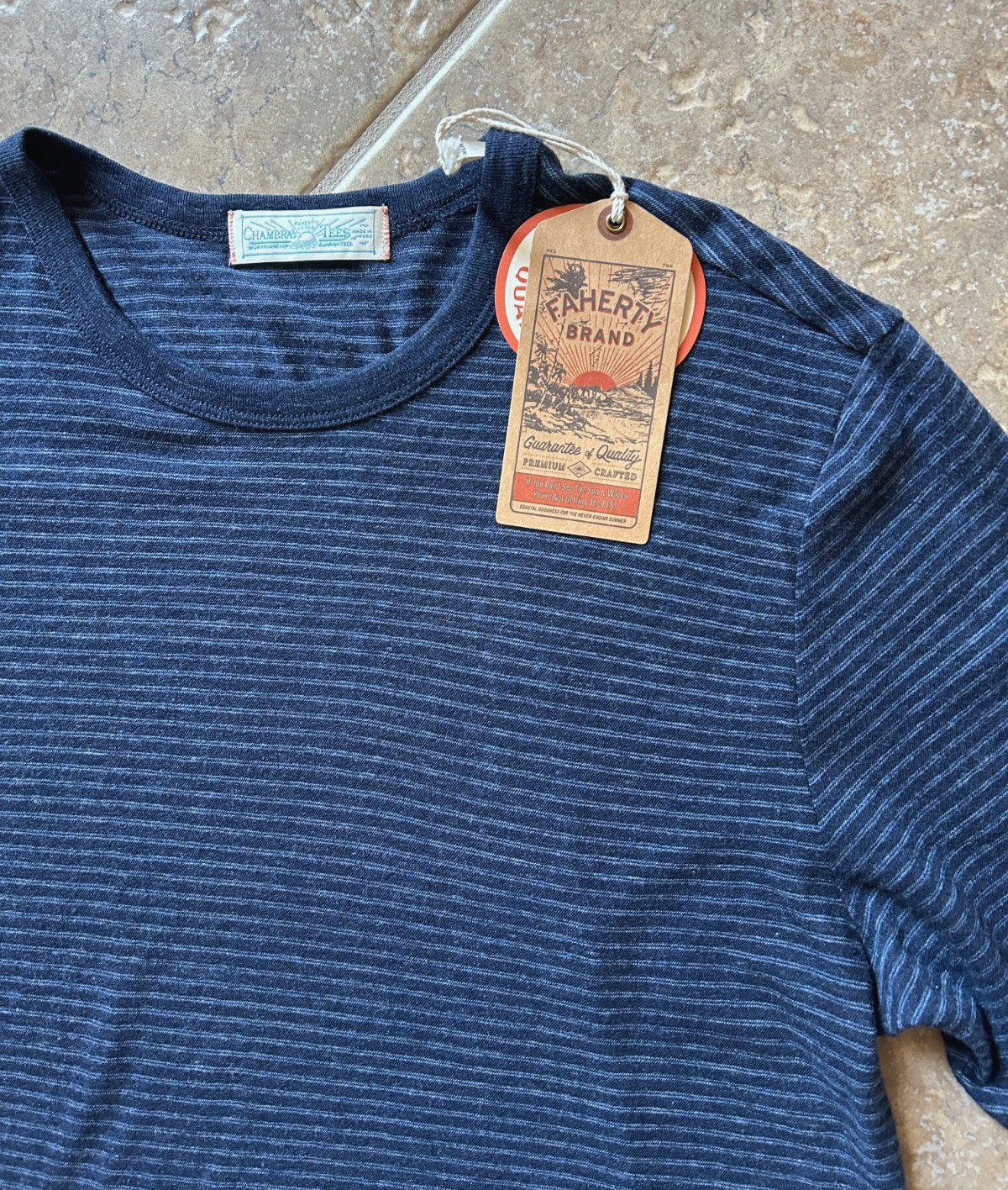 Faherty Vintage Chambray Tee T Shirt Men’s XXL Navy Cove Striped $78 NWT