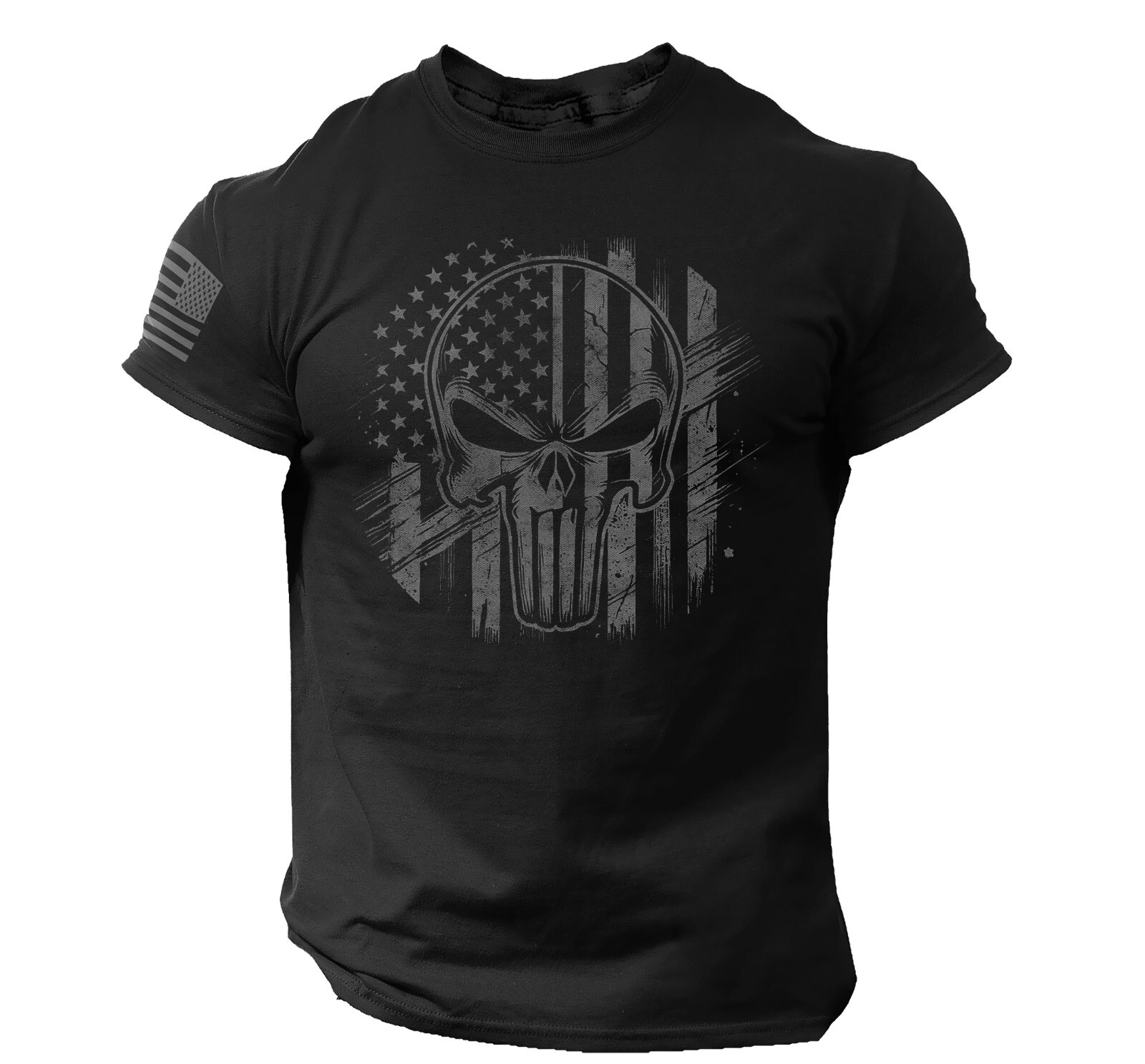 Men’s 100% Cotton T-SHIRT – USA AMERICAN FLAG – Skull Gym tee