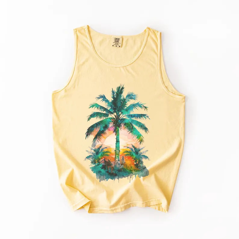 Tropical Palm Tree Sunset Tank Top Beach Vacation Apparel