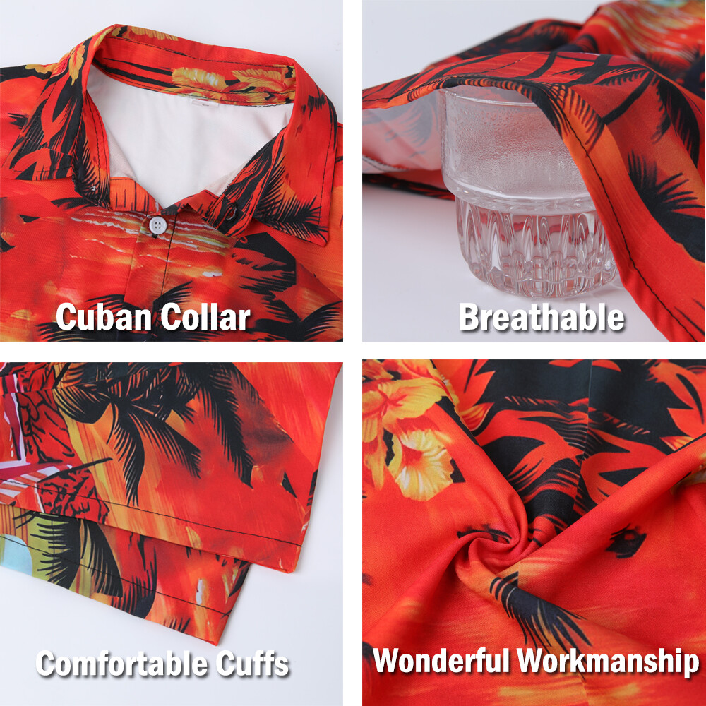 Men Hawaiian Shirt Casual Short Sleeve Cruise Tee Tank Tops Beach Holiday Party