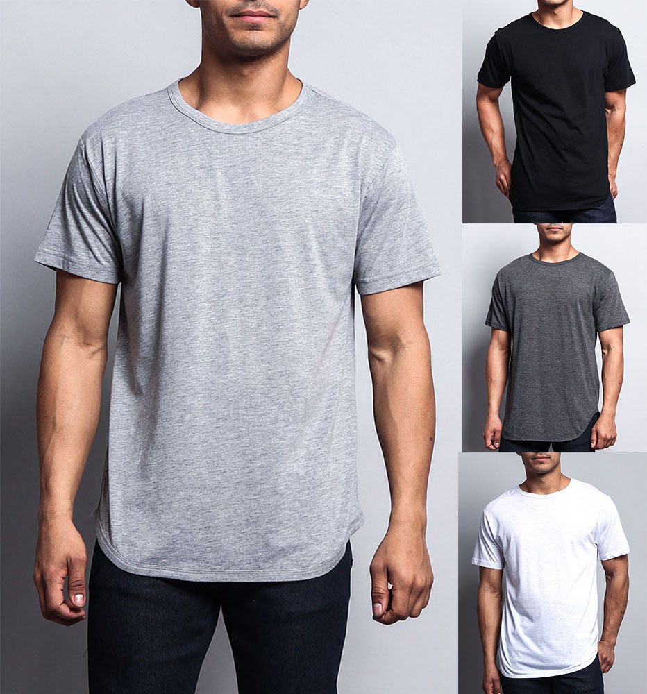 Victorious Men’s Hipster Solid Color Long Length Curved Hem T-Shirt TS270-K21A