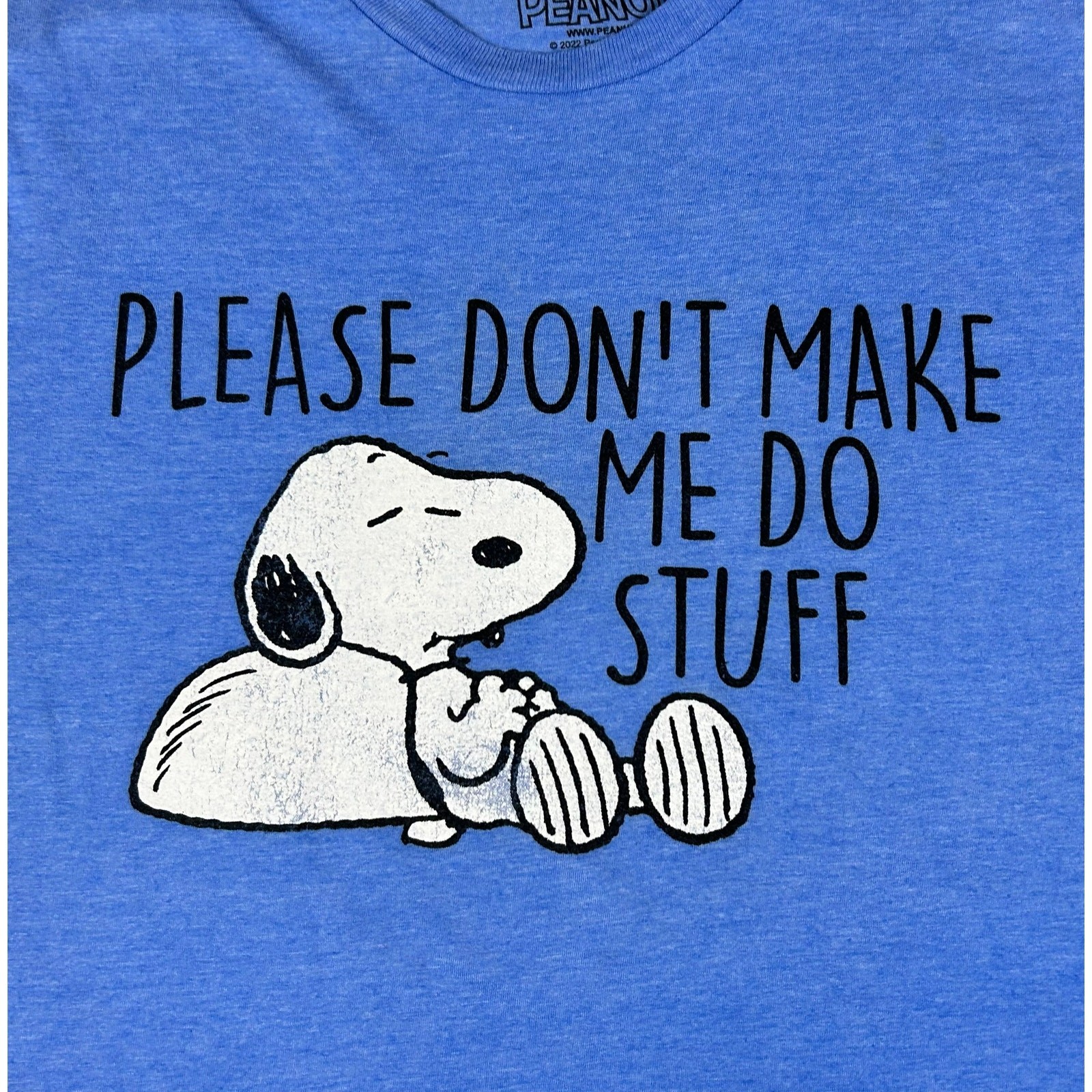 Peanuts Snoopy Please Don’t Make Me Do Stuff T-Shirt Graphic Tee Blue Men Size M