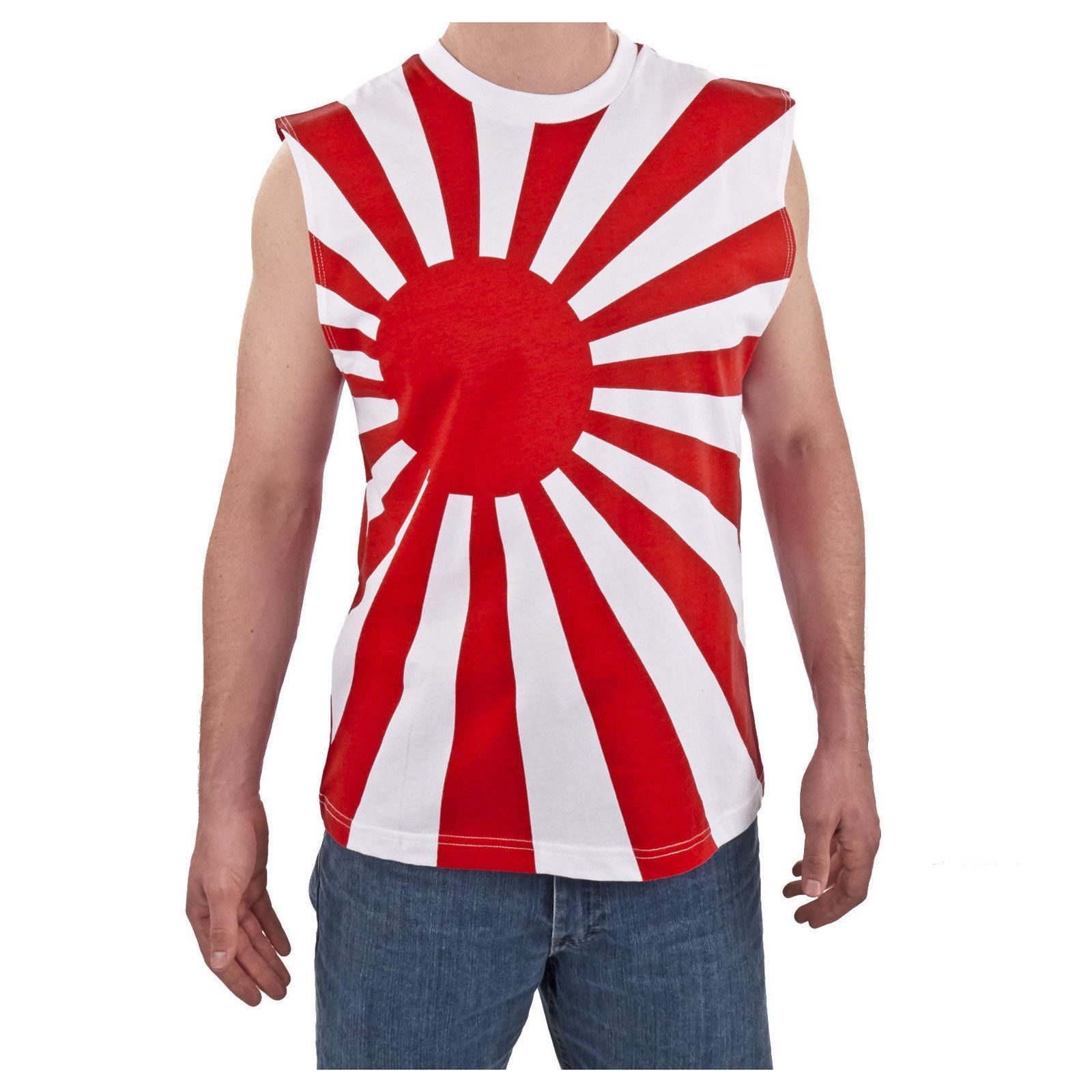 Adult Men’s 80s Japan Flag RISING SUN Kamikaze Sleeveless Costume Tank Top Shirt