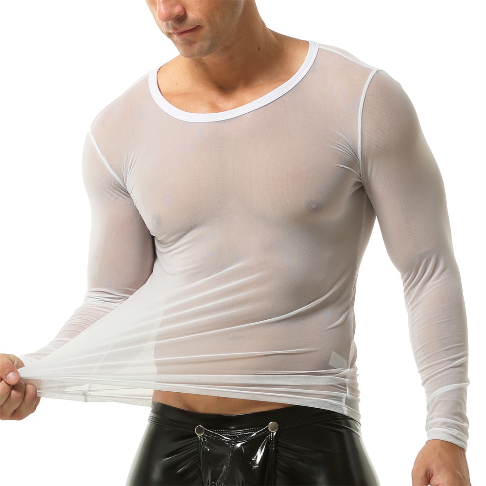 Mens Mesh Sheer See Through Undershirts Sports Casual Sexy T-Shirts Tank Tops