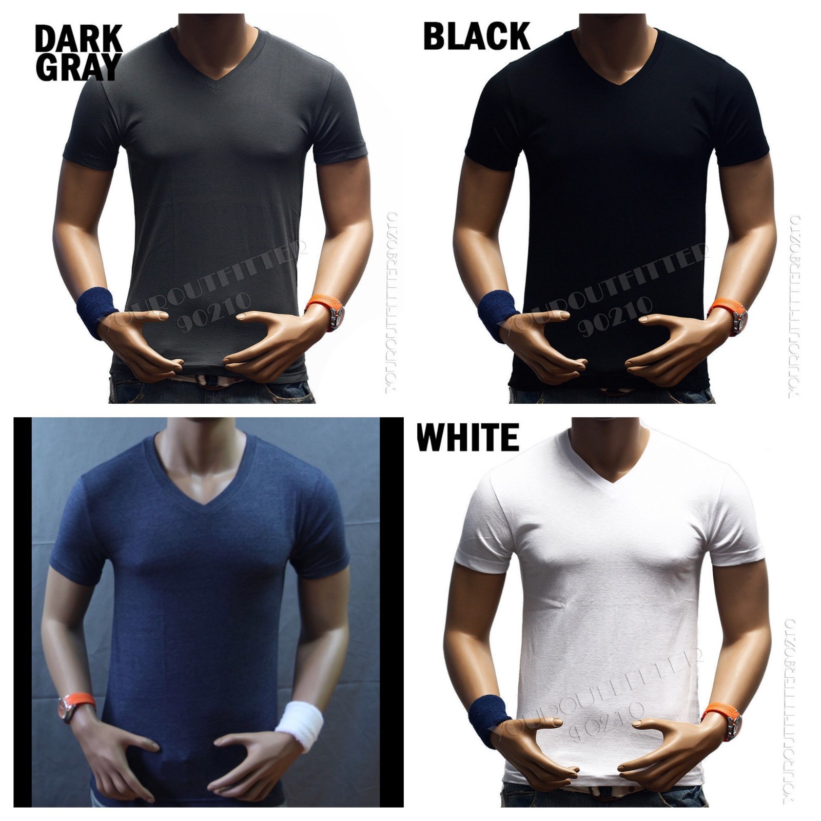 Men Slim T-Shirt V-Neck Fashion Muscle Plain Solid Casual Active Gym Tee S-2X