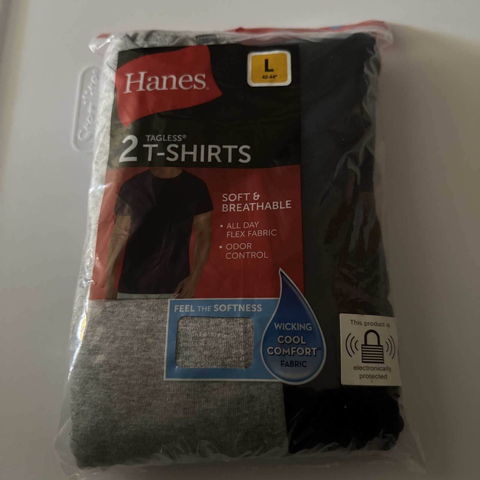 Hanes Color T-shirts Large 42-44 Black-Grey 2-pac Cotton Poly Machine Wash