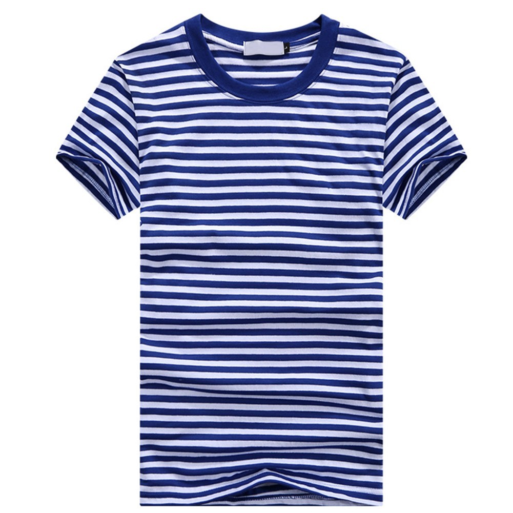 Blue and White Striped Men’s Shortsleeved Tshirt for Sports and Casual Wear