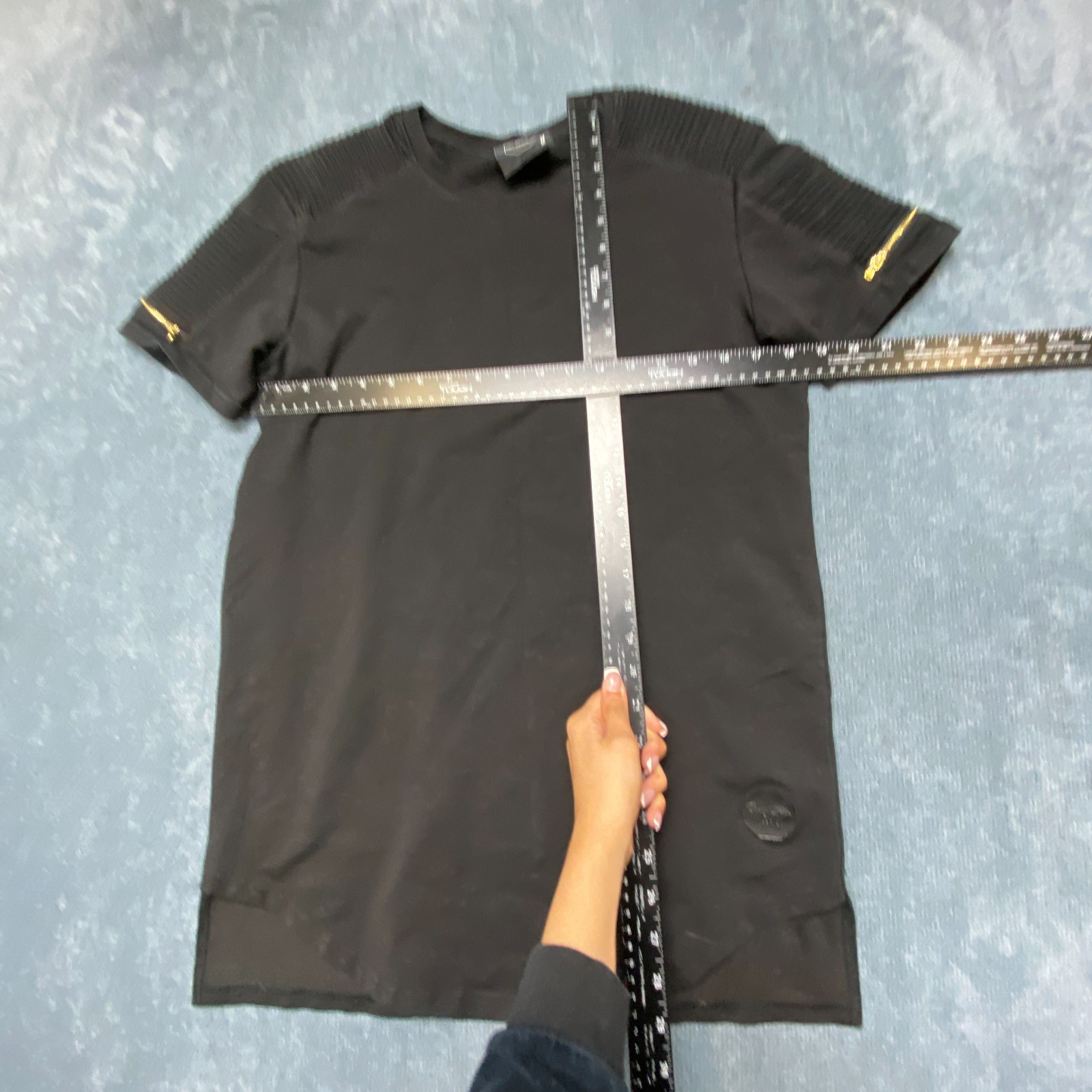 Project X Paris T-Shirt Mens Medium Black Short Sleeve Pleated Shoulder Detail