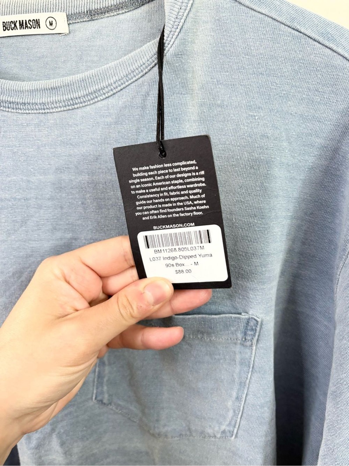 Buck Mason Indigo-Dipped Yuma 90s Boxy Pocket Tee size M new flaw