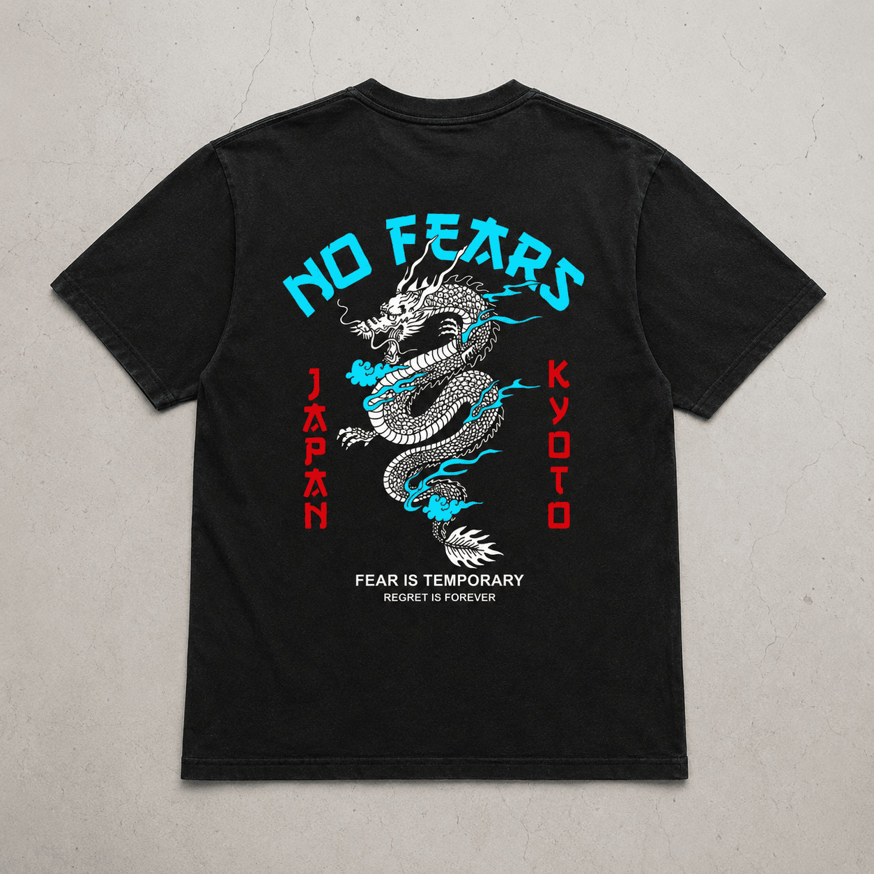 Japanese Dragon No Fears Graphic Tee – Kyoto Streetwear Back-Print Shirt