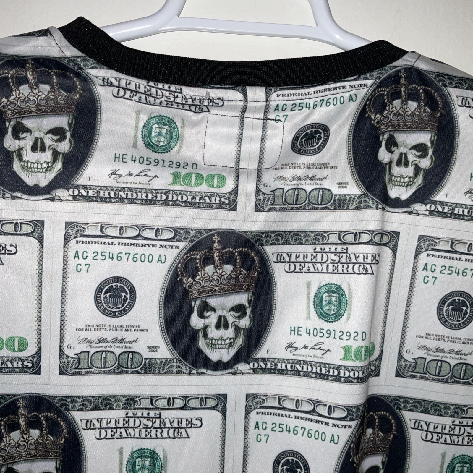 FRESH PRINTS OF BEL AIR POLYESTER DOLLAR GOLD CROWN SKULL PRINT T-SHIRT 3X L NWT