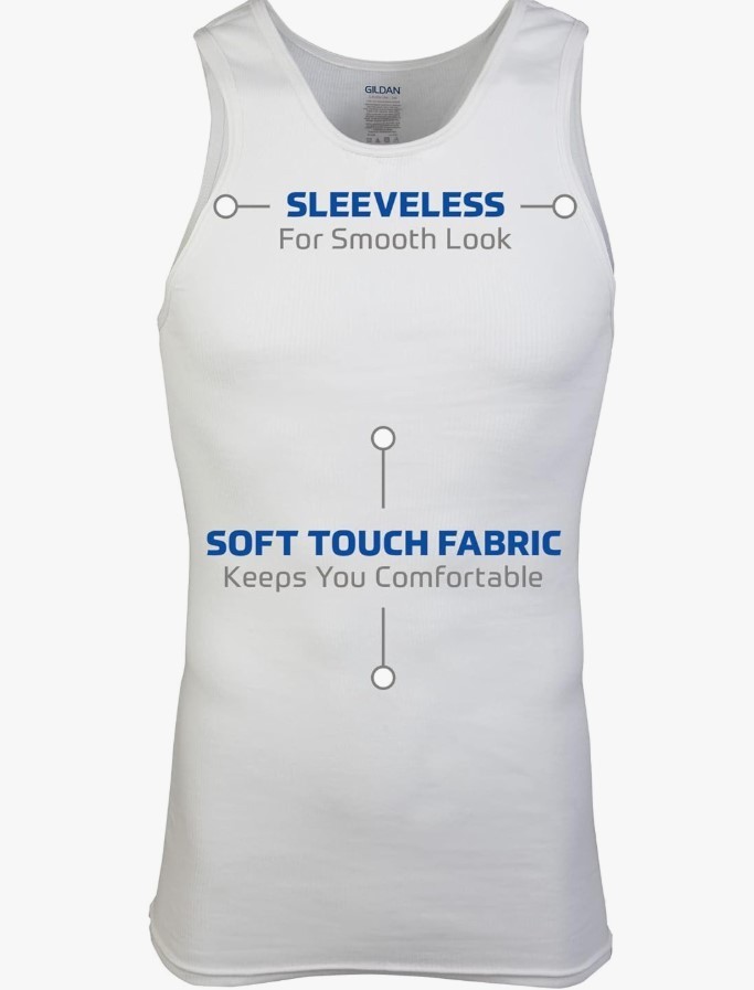 gildan tag-free A-Shirts men 6 pk size large white sleeveless