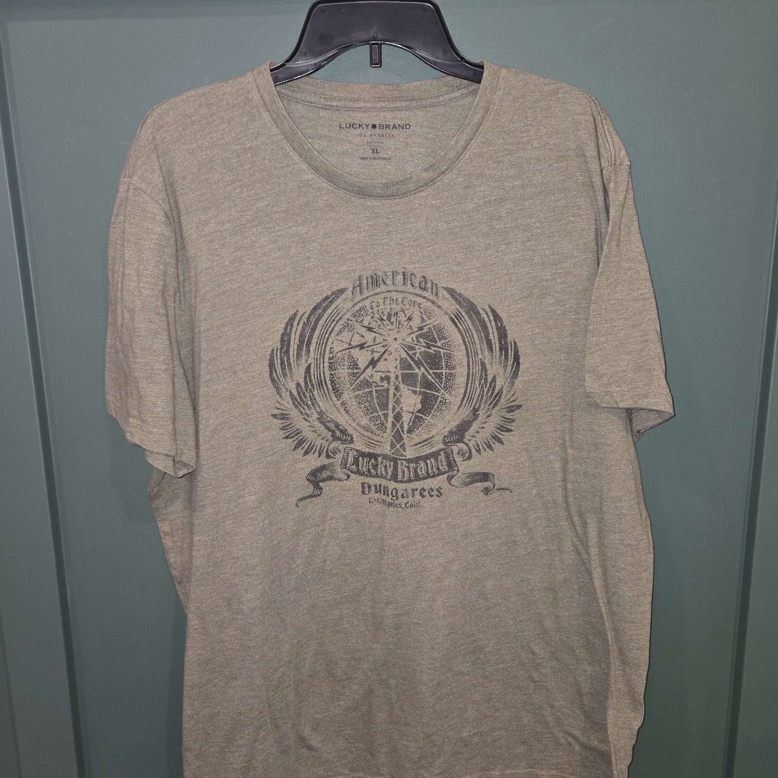 VTG Y2K Lucky Brand T Shirt Mens XL Army Green “American To The Core” Soft