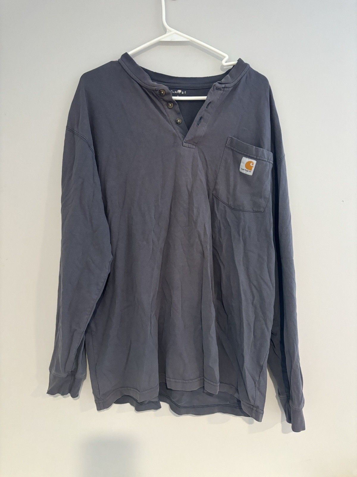 Carhartt Men’s Gray Cotton Jersey Logo Pocket Henley Long Sleeve T-Shirt XL