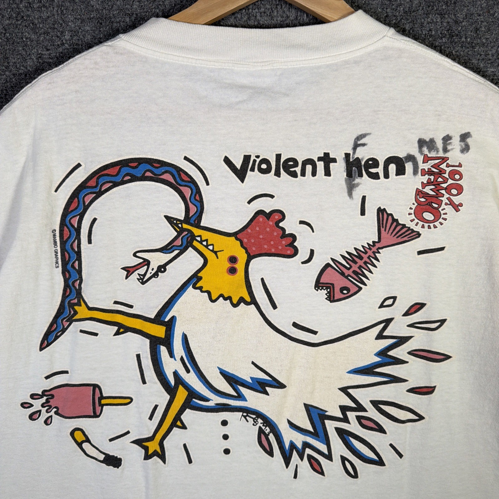 Vintage Mambo Shirt Mens XL White 90s Australia Violent Hens Band Tee Parody
