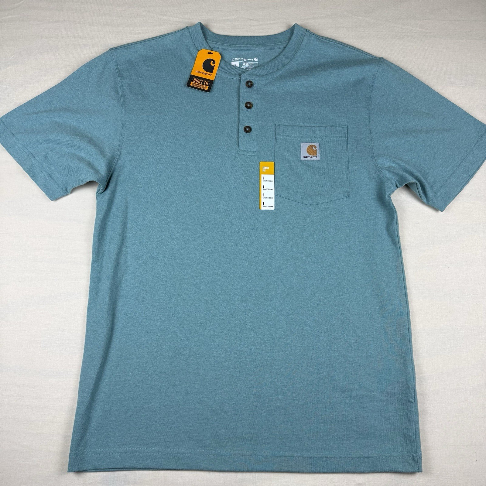 Carhartt Men’s S Loose Fit Pocket Henley T-Shirt Summer Blue Heather NWT TK0084