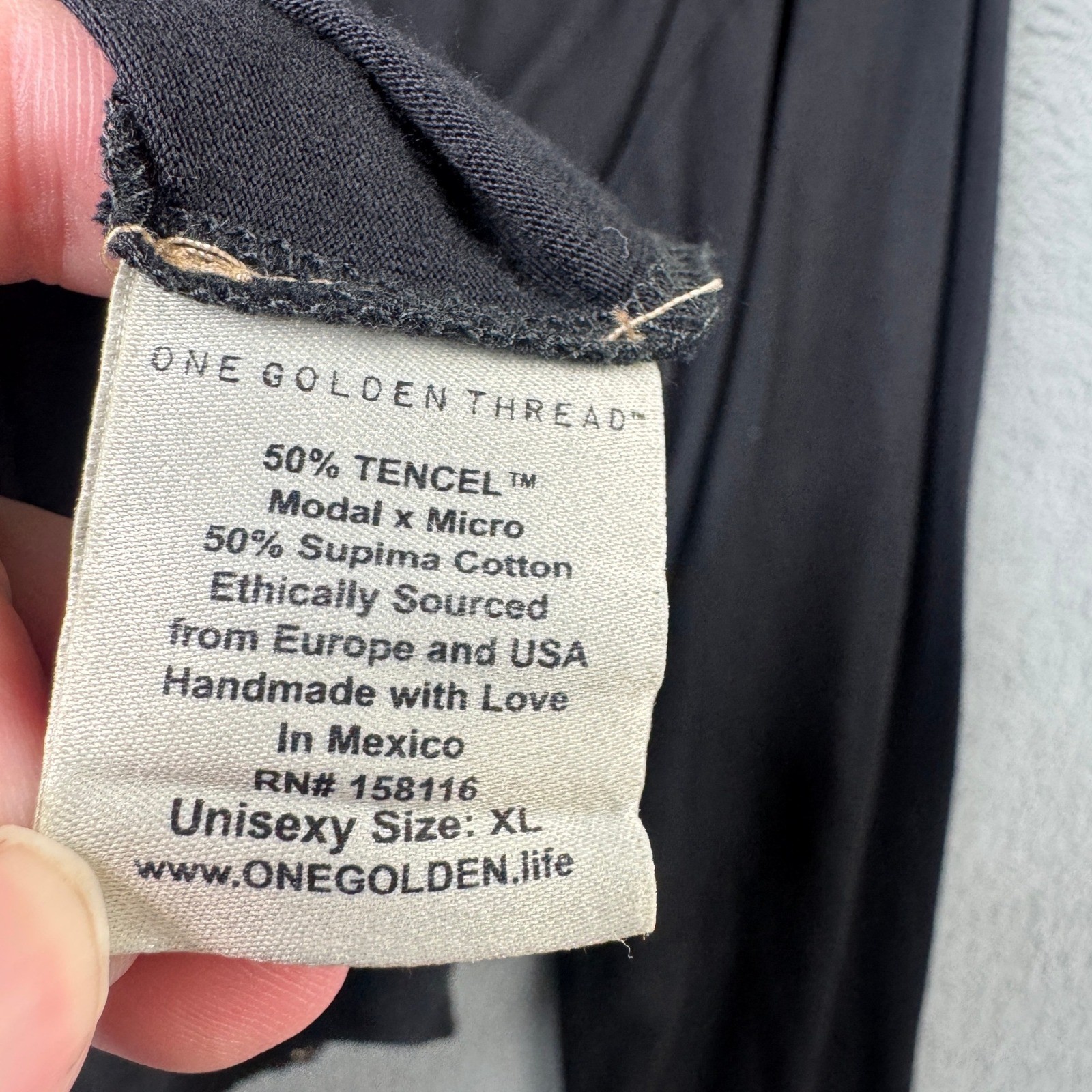 One Golden Thread Unisex Size XL Black Long Sleeve T-Shirt Tencel Supima Cotton