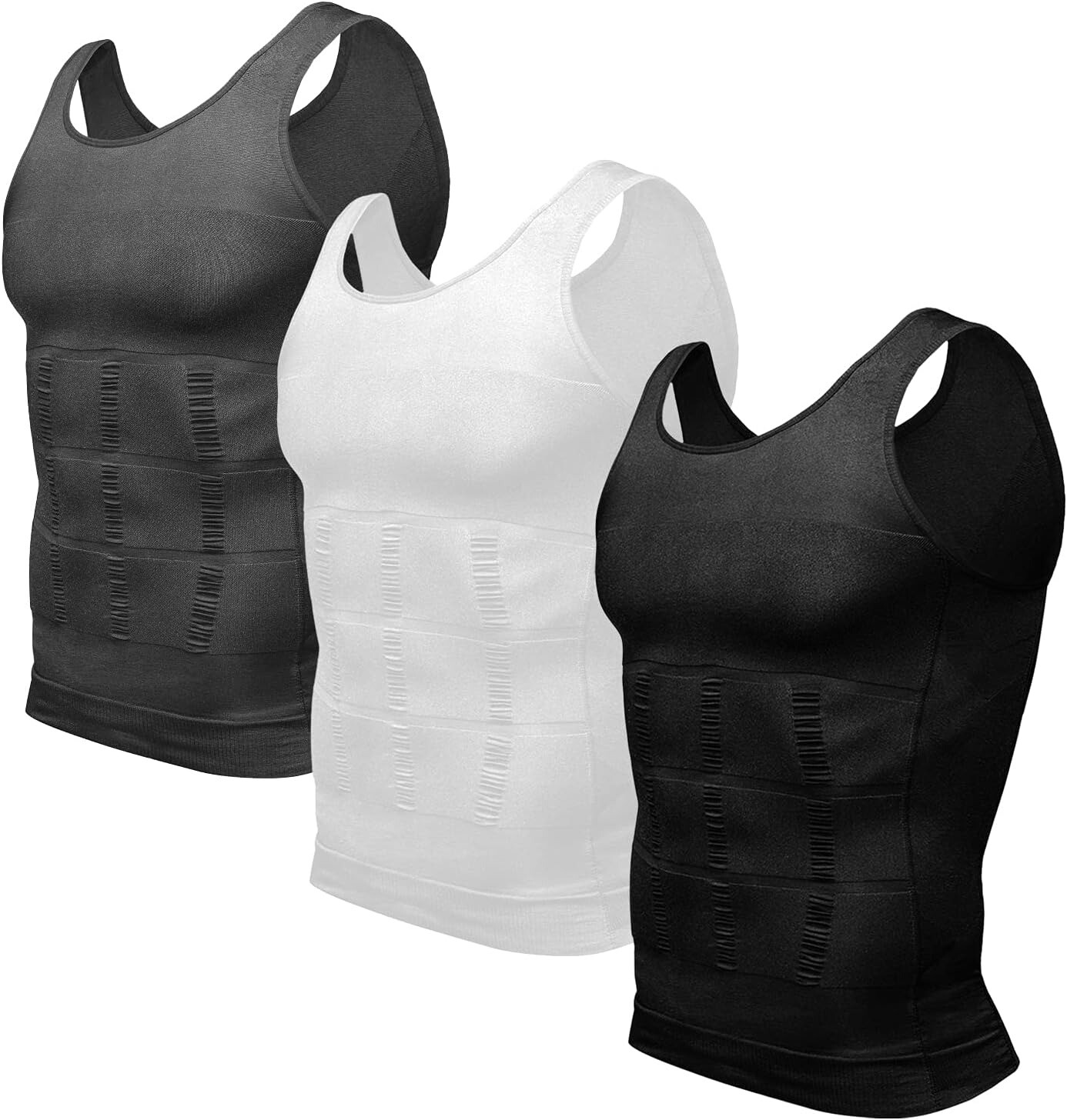 Men 3 Pack Body Shaper Slimming Tummy Vest Compression Shirts Tank Top Shapewear