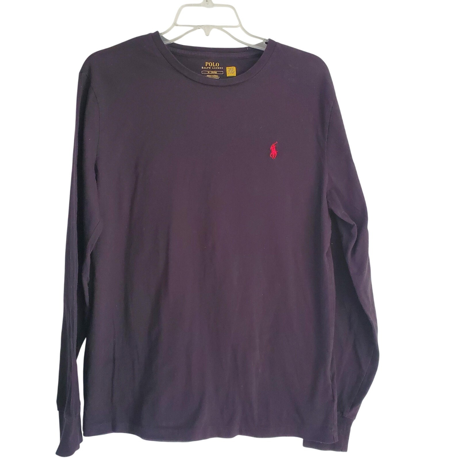 Polo Ralph Lauren Shirt Mens Medium Black Long Sleeve Red Pony Cotton Logo