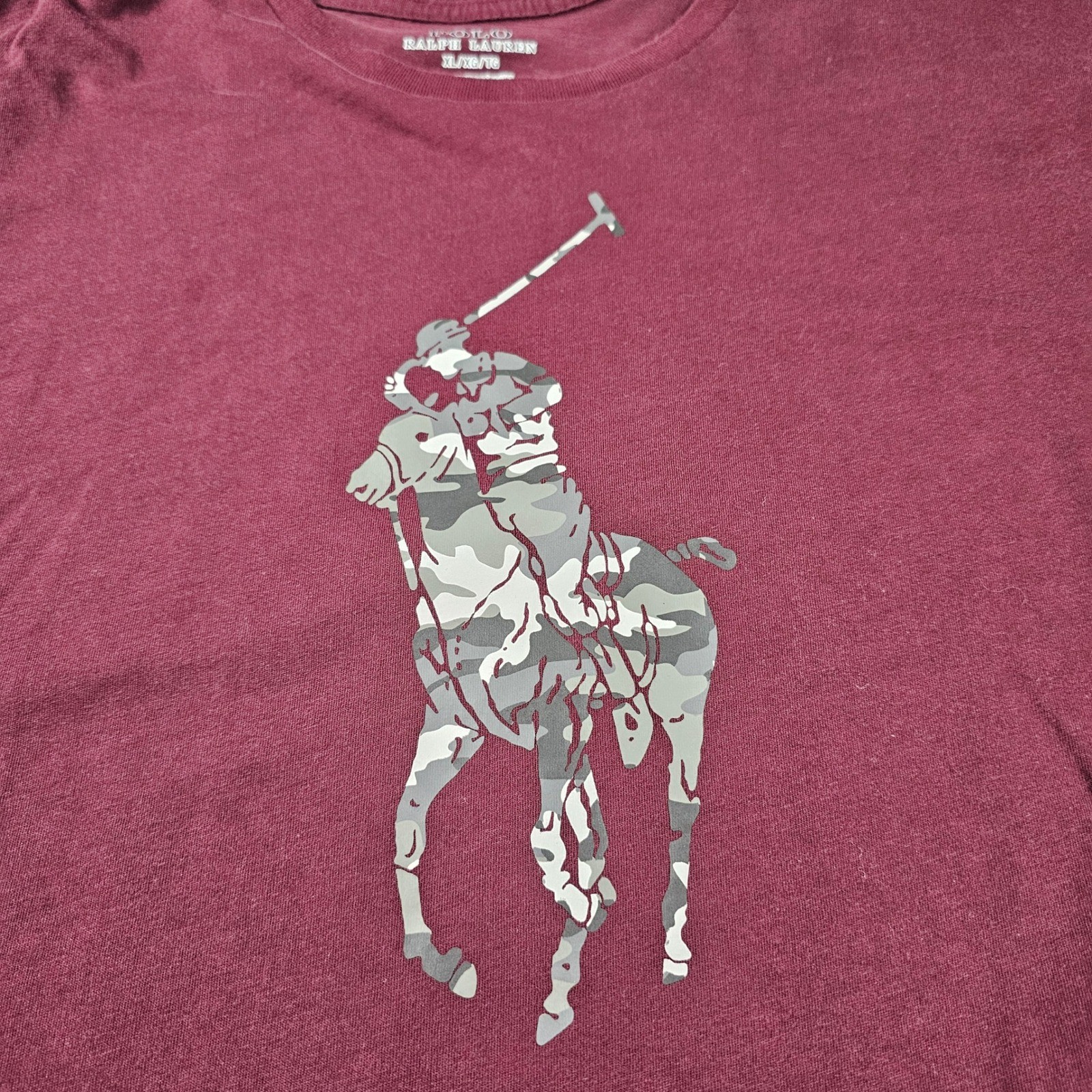 Polo Ralph Lauren Mens XL Burgundy Long Sleeve Big Pony Camo Graphic T-Shirt