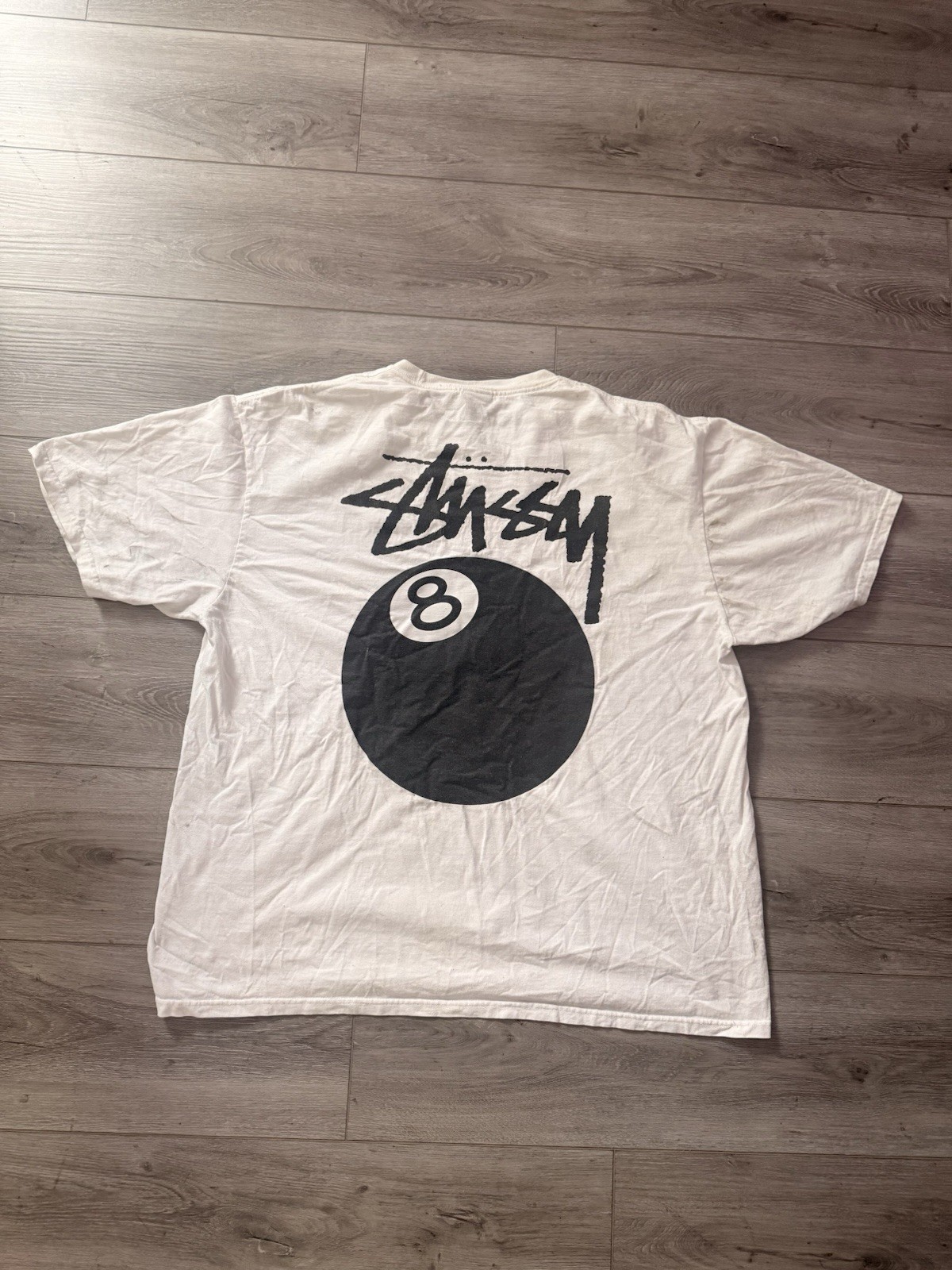 Stussy 8 Ball Graphic T-Shirt White Size XL Big Back Logo Streetwear