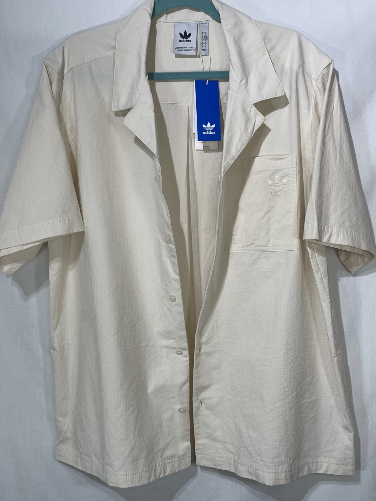Adidas Men’s Originals Essentials Seersucker Short Sleeve Shirt Wonder White XL