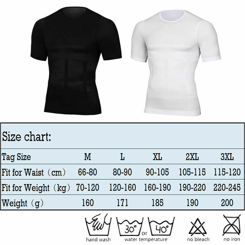 3 Pack Men Body Shaper Slimming Shirts Vest Compression Short Sleeve Shapewear