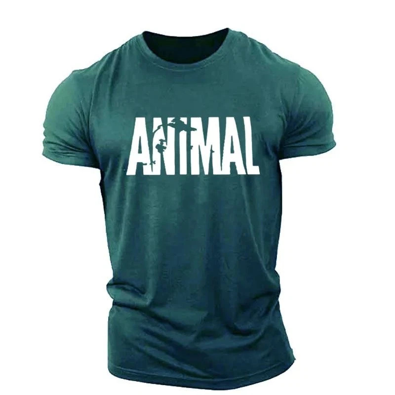 Men Muscle Gym T-Shirts Short Sleeve Workout Athletic Bodybuilding Animal Tee