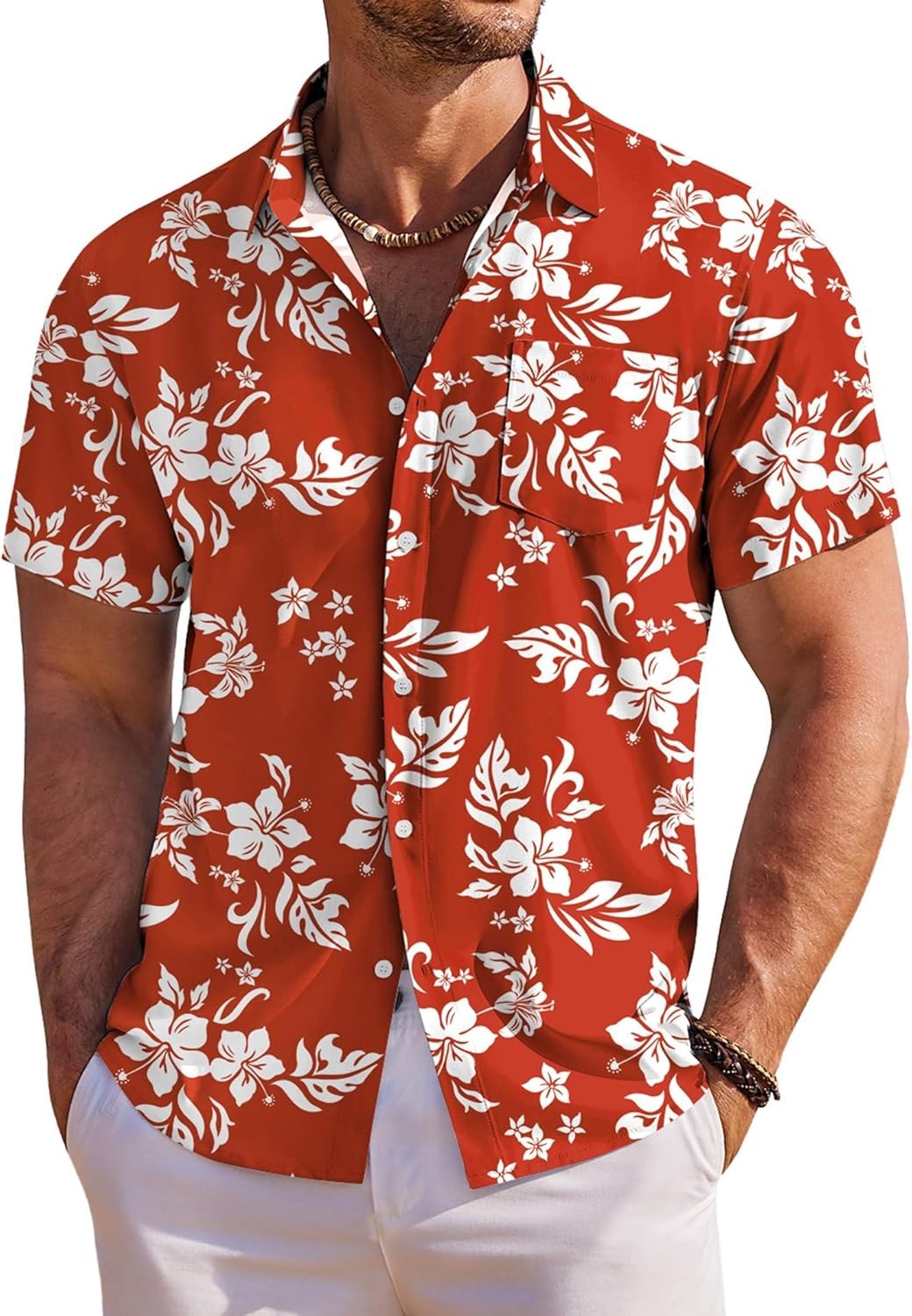 Men’s Hawaiian Shirt Short Sleeve Floral Button Down Tropical Beach Holiday Top