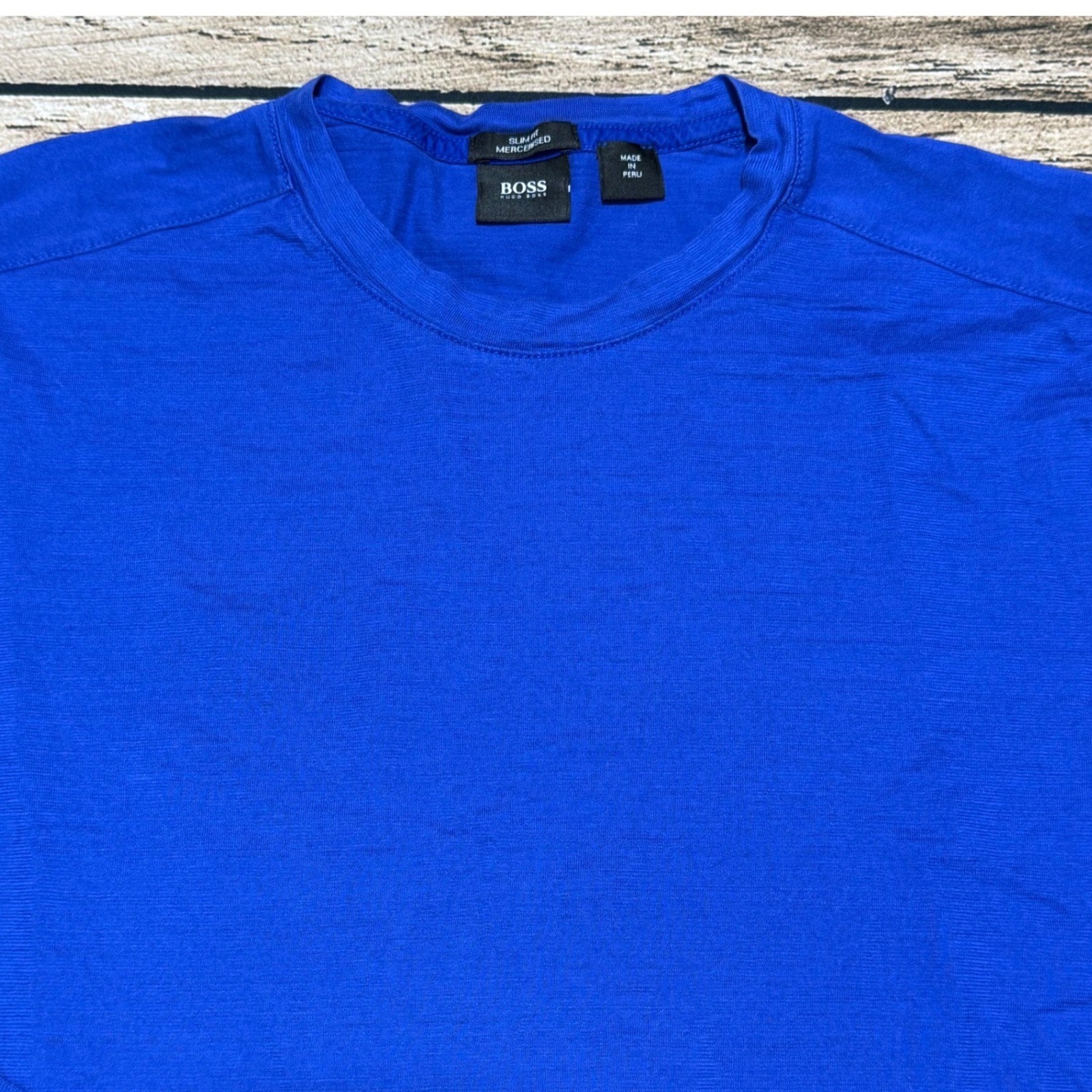 Hugo Boss Long Sleeve T-Shirt Mens Small Blue Slim Fit Mercerized Cotton Tee