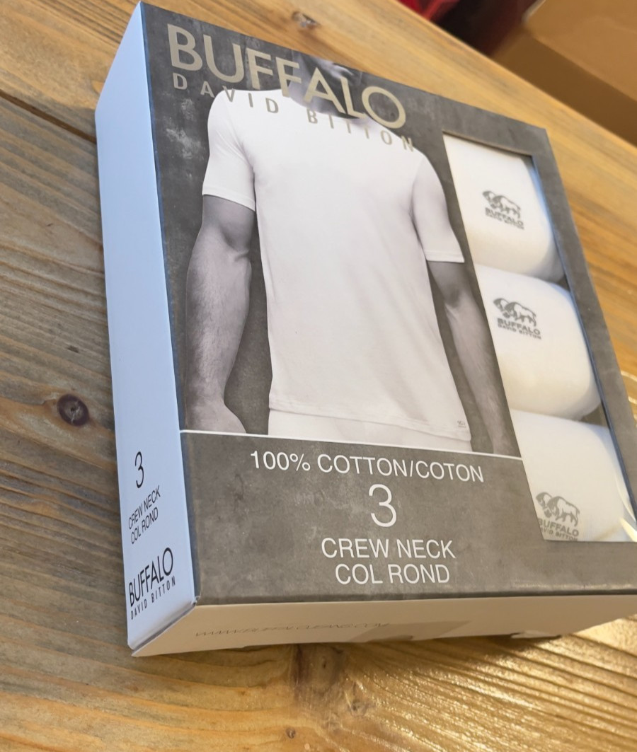 Buffalo David Bitton Men White Crew Neck T-Shirt 100% Cotton ( 1-Item)