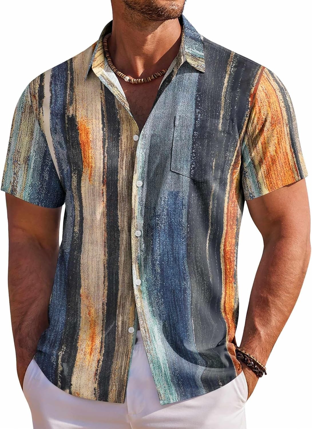 Men’s Hawaiian Shirt Short Sleeve Floral Button Down Tropical Beach Holiday Top