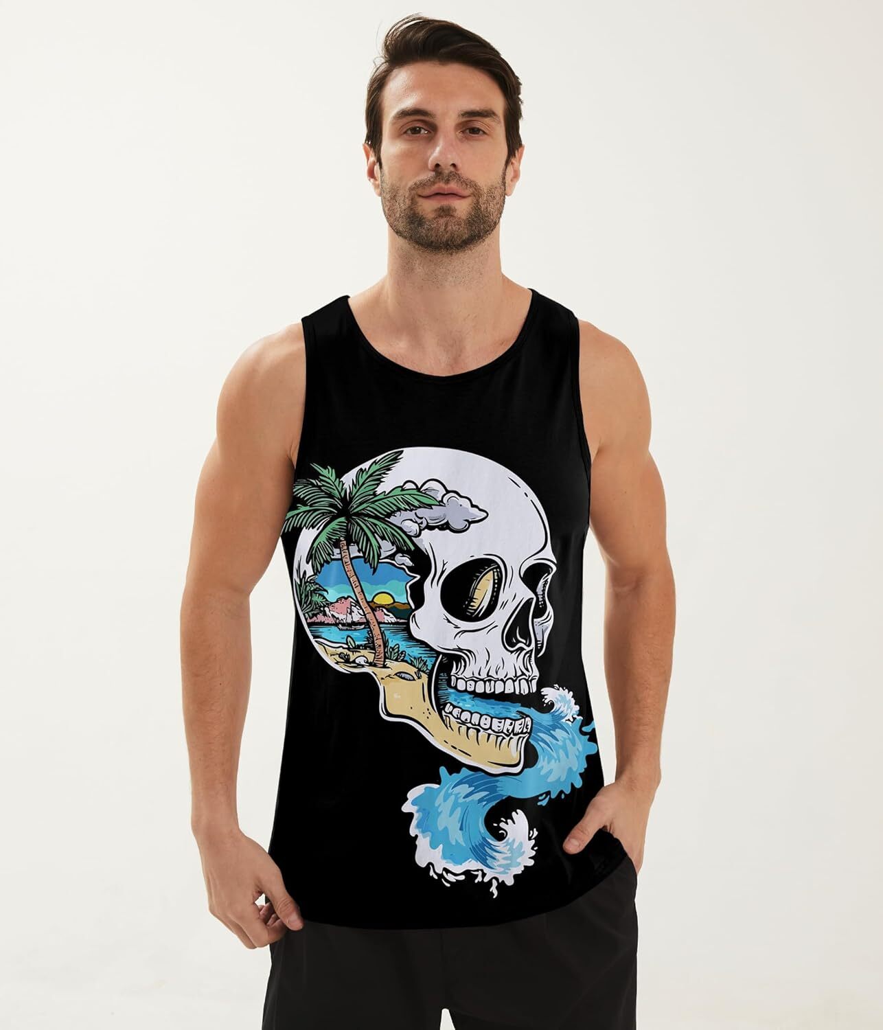 Mens Cotton Tank Tops Funny Graphic Beach Summer Sleeveless Muscle Tank Top