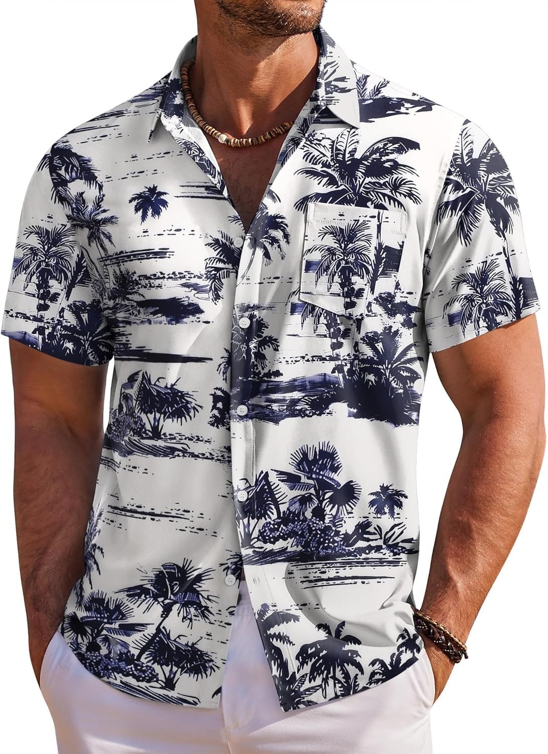 Men’s Hawaiian Shirt Short Sleeve Floral Button Down Tropical Beach Holiday Top