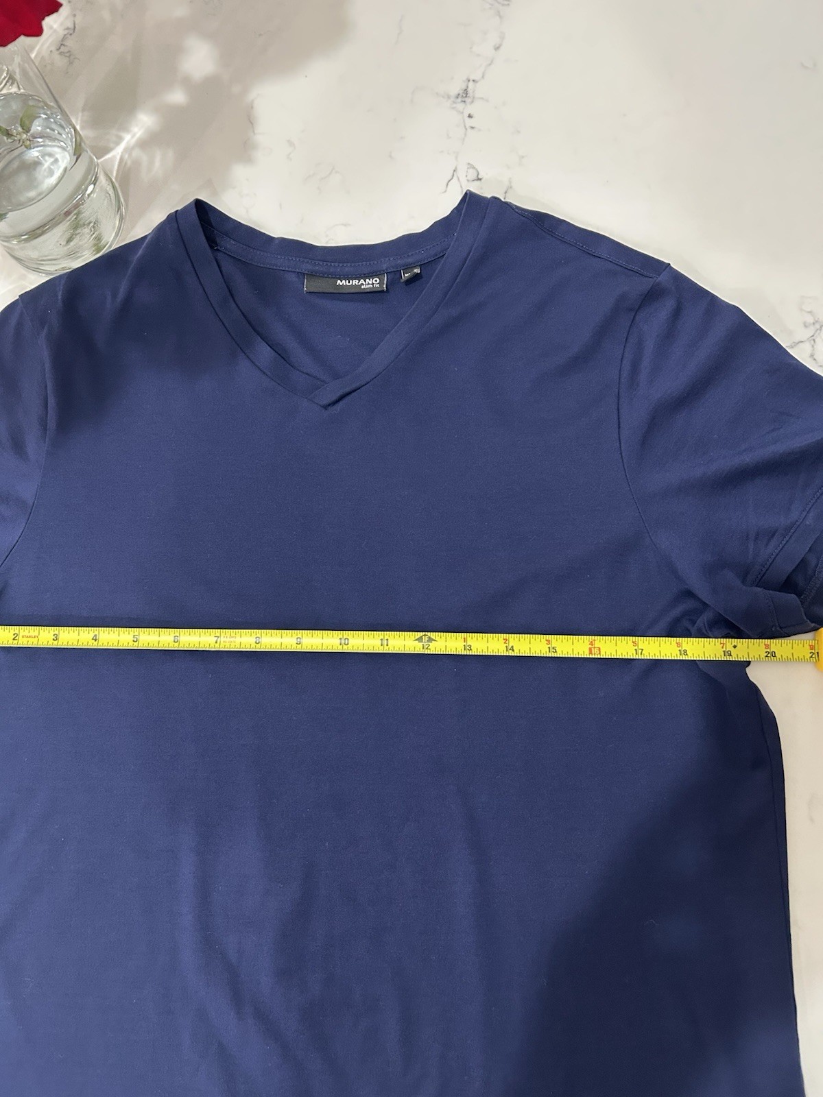 Lot of 2 Murano Men’s Large Slim Fit V-Neck Short Sleeve Tee White Navy Blue