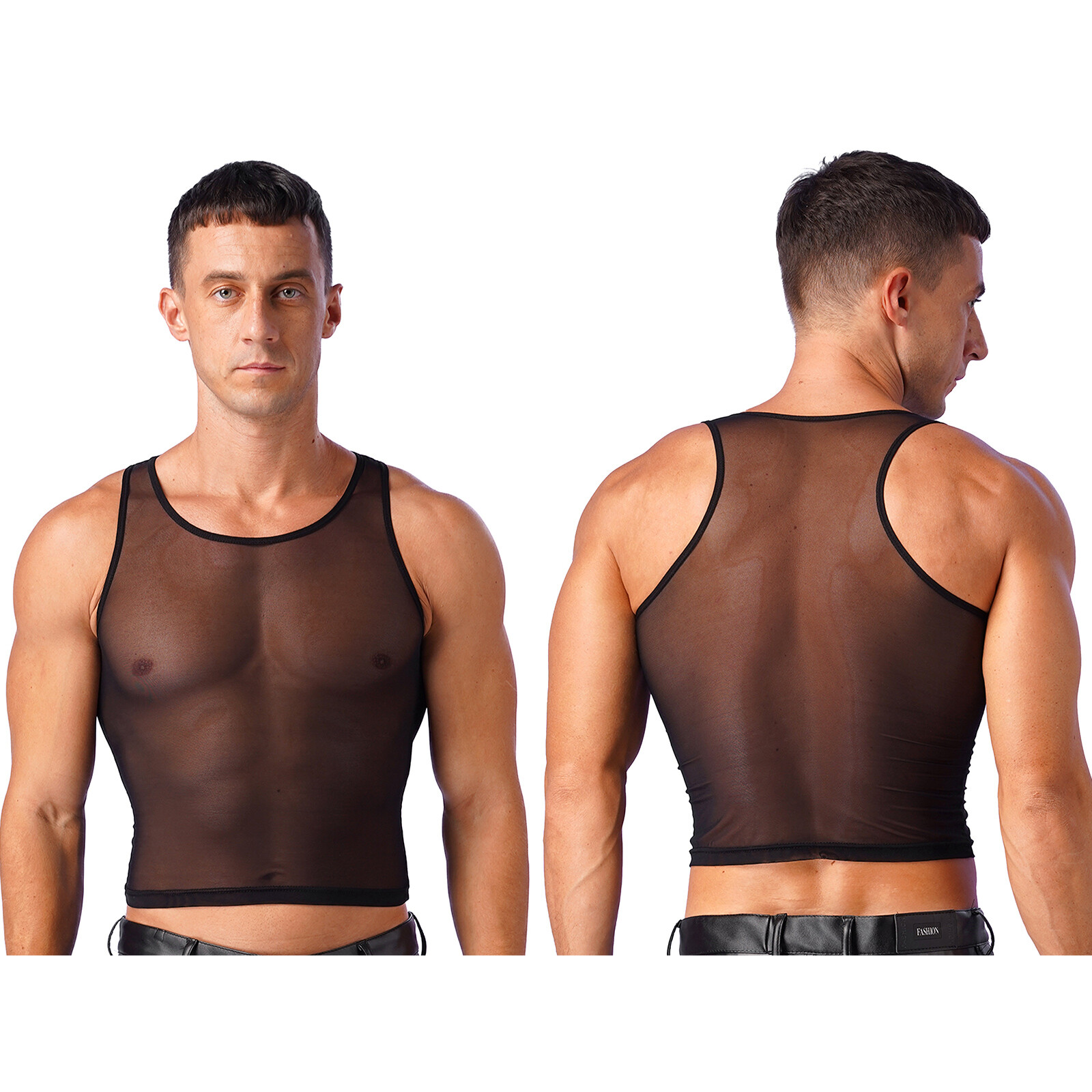 US Mens Tank Tops Workout Crop Top See-Through T-shirt Muscle Blouse Mesh Vests