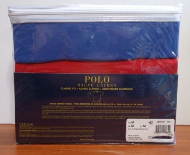 Polo Ralph Lauren 3-Pack Men Cotton Classic V-Neck T-Shirts Multi Size M (38-40)