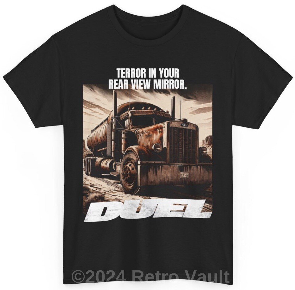 Duel T Shirt – Dennis Weaver – 70’s Spielberg Horror Classic Truck Retro Tee